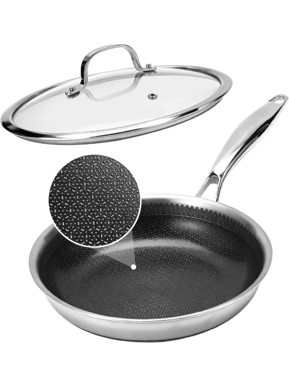 10" Tri-Ply Stainless Steel Frying Pan, Nonstick Skillet, Induction & Oven Safe